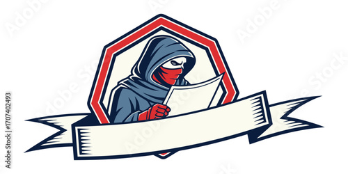 Hooded Figure Mascot Logo with Blank Banner