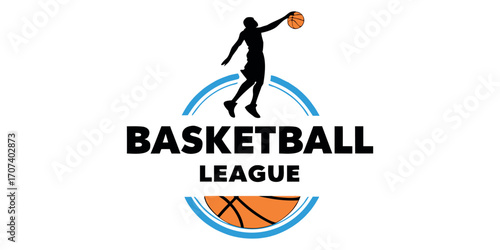 Basketball League Logo with Player Silhouette