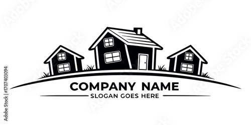 Charming home logo design for real estate business capturing warmth and trust with inviting houses and brand space