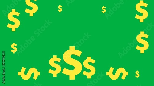 Scattered yellow dollar signs on a green background sign icon