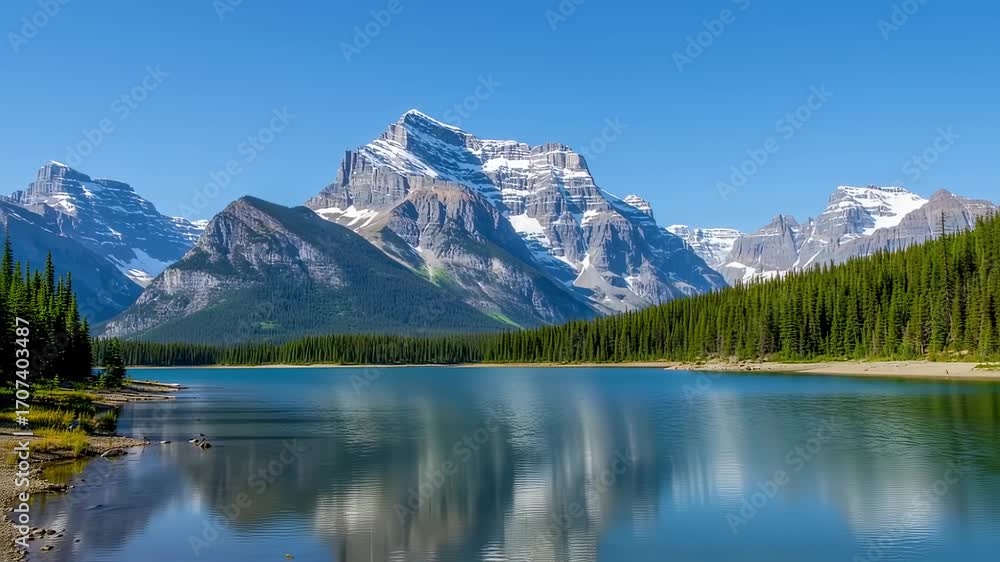 Mountain lake reflection under clear blue sky Mountain lake reflection under clear blue sky