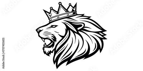 Majestic lion head wearing crown roaring with fierce power and strength, perfect for branding design