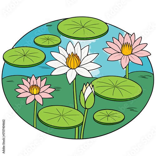 Water Lilies & Pond Flowers Transparent Vector Composition