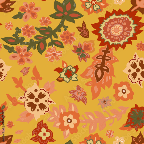 Yellow Background Decorative Floral Pattern