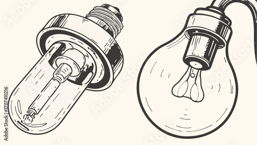 Illustration depicting two different light bulbs, one tubular and the other a traditional bulb shape design