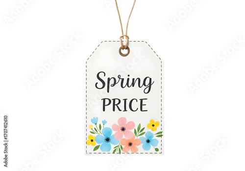 Spring price tag with floral design isolated on transparent background