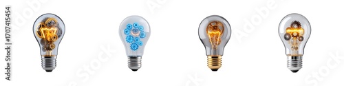 Set of mechanical light bulb isolated on transparent background