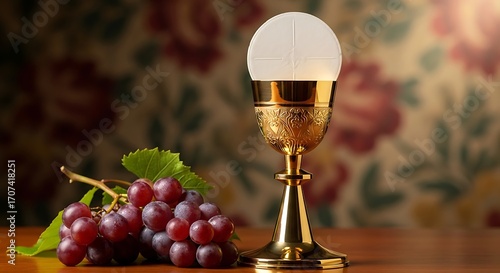 Holy Communion Eucharist with Host and Chalice.