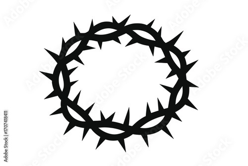 Crown of thorns silhouette icon. Jesus Christ passion symbol. Christian religious vector illustration. Easter, crucifixion, suffering, and sacrifice concept. Holy week graphic.