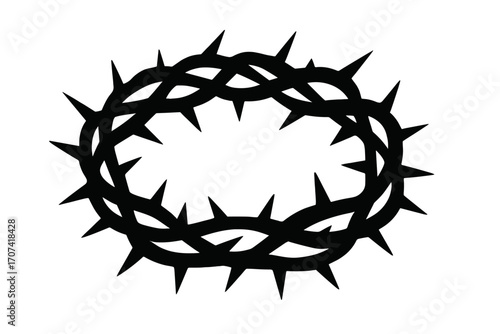 Crown of thorns silhouette vector. Christian religious symbol of Jesus Christ's suffering, sacrifice & passion. Crucifixion & resurrection concept for Easter, Good Friday.