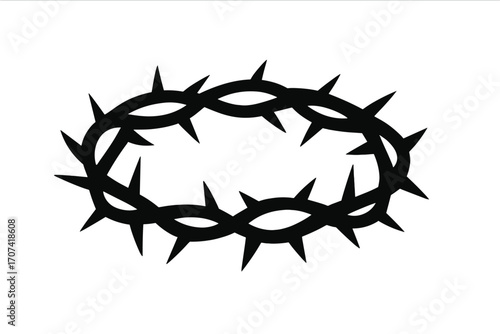 Crown of thorns silhouette. Jesus Christ suffering symbol. Christian religious vector icon for Easter and Lent. Crucifixion passion of God. Biblical graphic element. Spiky wreath.
