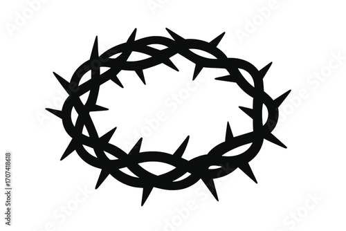 Crown of thorns silhouette vector icon. Christian symbol of the passion of Jesus Christ, crucifixion, and suffering. Religious emblem for Easter and Good Friday devotion.
