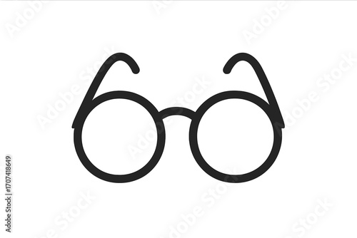 Eyeglasses icon vector silhouette. Round glasses symbol for optical vision care. Simple classic retro spectacle frame. Geek nerd hipster fashion accessory graphic sign isolated.