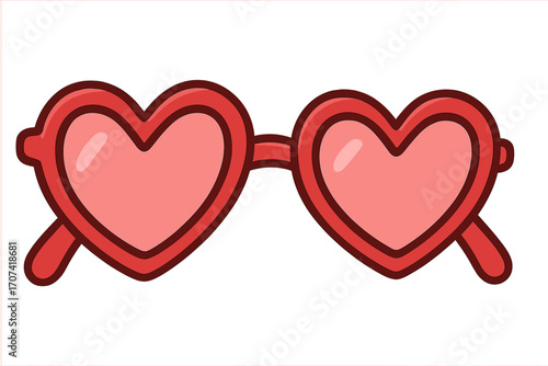 Red heart shaped sunglasses vector cartoon illustration. Love symbol glasses for Valentine's day, romantic date or summer party. Cute fashion accessory icon for romance.