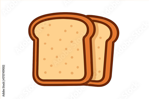Two slices of bread vector icon. Simple toast illustration for breakfast or sandwich. Bakery food concept. Cartoon style drawing of white bread loaf slices. Clean graphic.