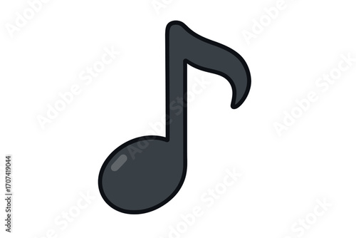 Eighth musical note vector icon. Flat cartoon illustration. Music sound, melody, song, audio symbol. Black isolated graphic design element for app, web, or print media.