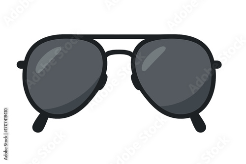 Black aviator sunglasses vector icon. Flat style cartoon illustration of classic pilot glasses. Summer fashion accessory for sun protection and travel. Eyewear symbol isolated.