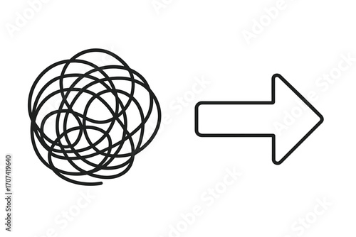 From chaos and confusion to order and solution. Simplifying complexity. Untangling difficult problem. Business strategy for success. Coaching consulting vector icon.