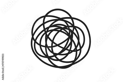Tangled line representing chaos and confusion. Metaphor for problem, disorder, and anxiety. Complex mess scribble icon. Brainstorming or tangled thoughts concept vector.