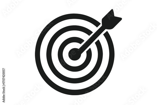 Target with arrow hitting the bullseye center. Business goal success concept. Icon for marketing strategy, accuracy, and objective achievement. Aim and focus symbol vector.