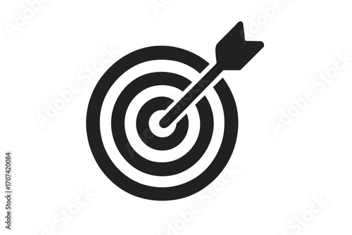 Target with arrow in bullseye for business goal and success metaphor. Archery dartboard for accuracy, aim, and achievement concept. Vector icon for marketing strategy.