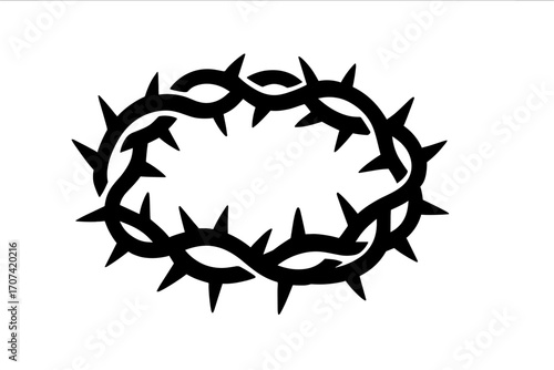 Crown of thorns silhouette icon. Jesus Christ passion symbol. Christian religious vector graphic for Easter. Crucifixion, suffering, and sacrifice concept. Faith and salvation.