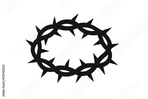 Crown of thorns silhouette. Jesus Christ passion symbol. Christian religious icon for Easter. Crucifixion, suffering, sacrifice and salvation vector sign. Biblical faith concept.