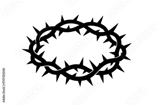 Crown of thorns silhouette. Christian symbol of the passion of Jesus Christ. Vector illustration for Easter. Religious icon of crucifixion, suffering, and sacrifice. Holy week.