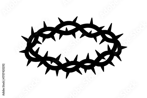Crown of thorns silhouette. Jesus Christ passion symbol. Christian religious vector icon. Easter, crucifixion, and sacrifice concept. Biblical suffering and faith sign.