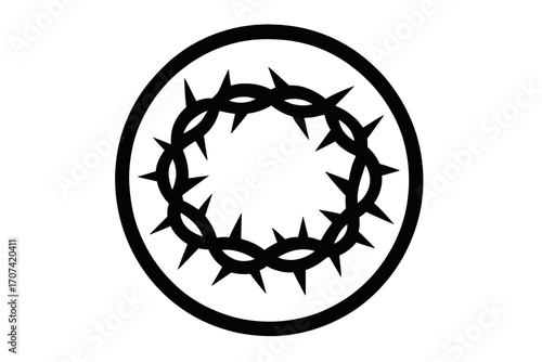 Crown of thorns vector icon. Jesus Christ passion symbol. Christian religious silhouette illustration for Easter, Lent, Good Friday. Biblical faith, sacrifice, and salvation concept.