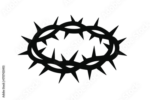 Crown of thorns silhouette vector. Religious symbol of Christianity, Jesus Christ's crucifixion and passion. Easter, Lent, and suffering concept icon. Black and white graphic.