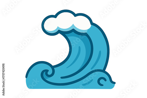 Vector wave icon. Ocean sea swirl symbol. Cartoon tsunami surf illustration. Nature water splash logo. Tidal wave crest graphic. Japanese style drawing. Stormy weather design.