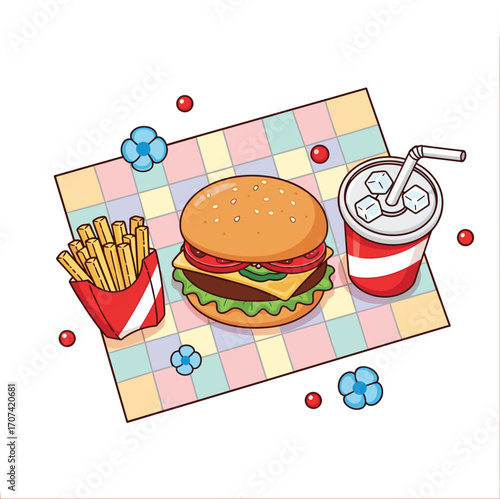 Cheeseburger Picnic Scene Cute Vector