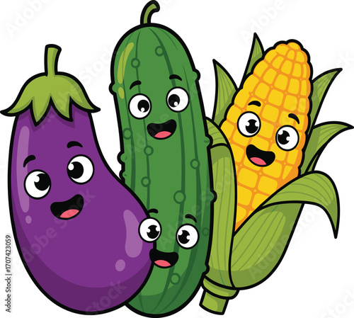 Cartoon Vegetable Characters with Fun Expressions Vector