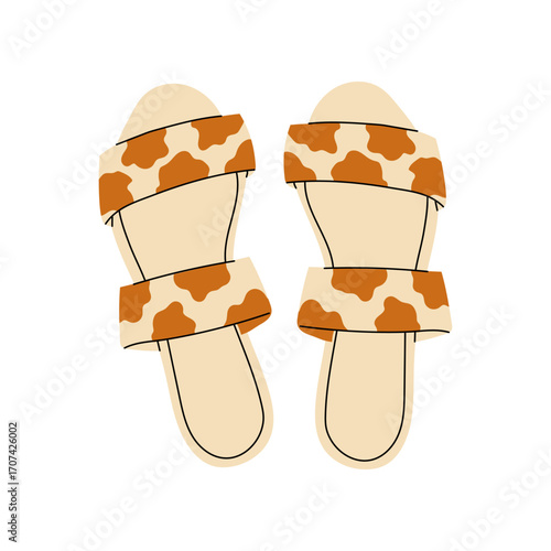 Women's colorful summer sandals and shoes in hand drawn styleVector illustration of various open summer sandals with straps, low and high platform isolated. Summer cute slippers and sandals