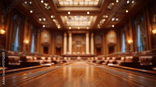 Blurred, ornate government chamber