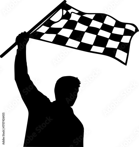 Man waving checkered flag silhouette, Man waving racing flag svg, Waving checkered flag silhouette, People waving racing flag silhouette, Man with racing flag silhouette. set