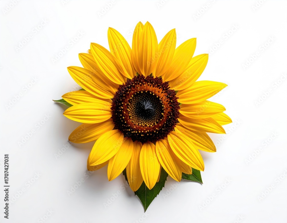 Fototapeta premium Bright yellow sunflower, centered on white background