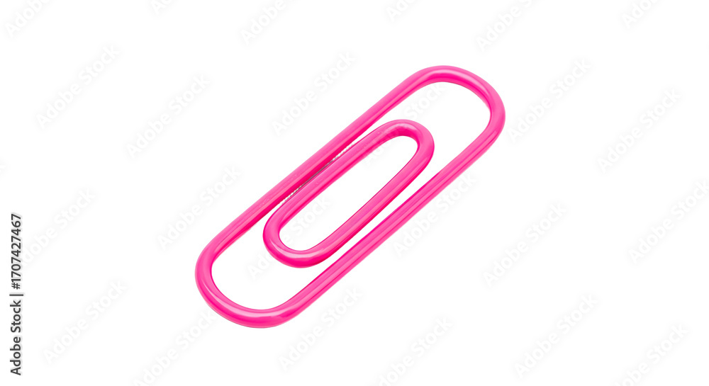 Pink paperclip isolated on white background.