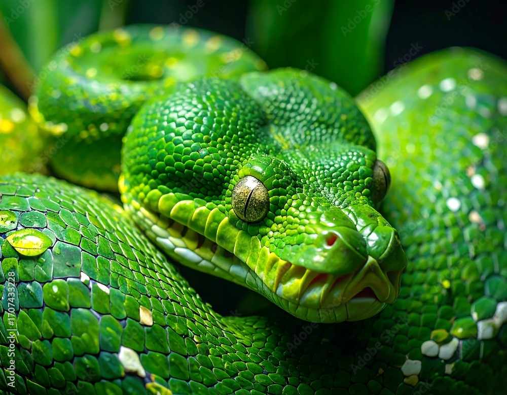 Naklejka premium Close-up of vibrant green snake