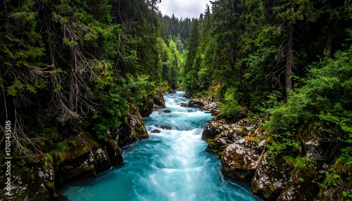 Wallpaper Mural Turquoise river flowing through lush forest (1) Torontodigital.ca