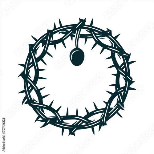 Thorn Crown with Berry - Symbol of Pain and Hope Bramble Chain Interlocked thorns forming a broken circle with one berry dangling binding and release