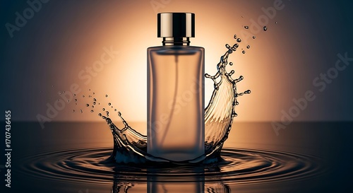 Elegant Perfume Bottle with Dynamic Water Splash and Ripples