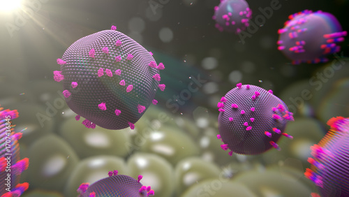 Measles virus particles, illustration