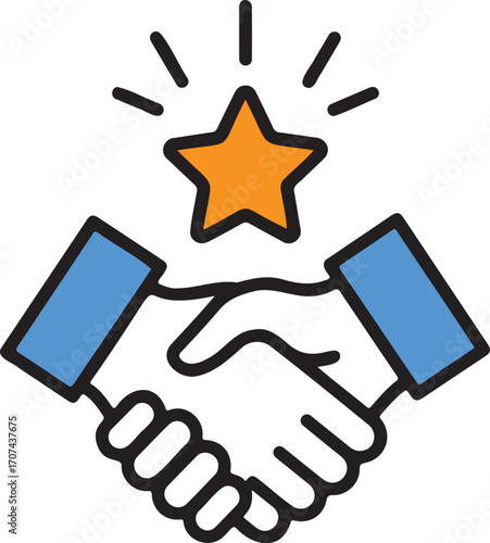 Vector art of handshake with star vector illustration