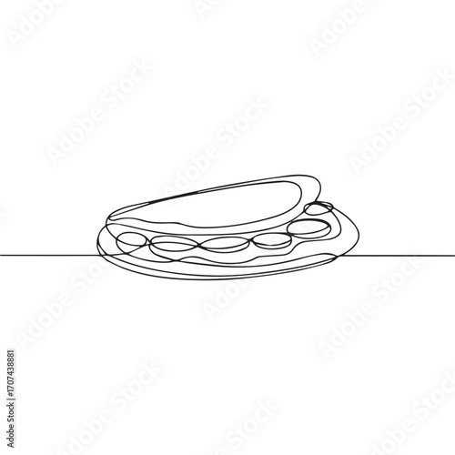 Continuous Simple black line art drawing of a quesadilla in a minimalist style on a white background.