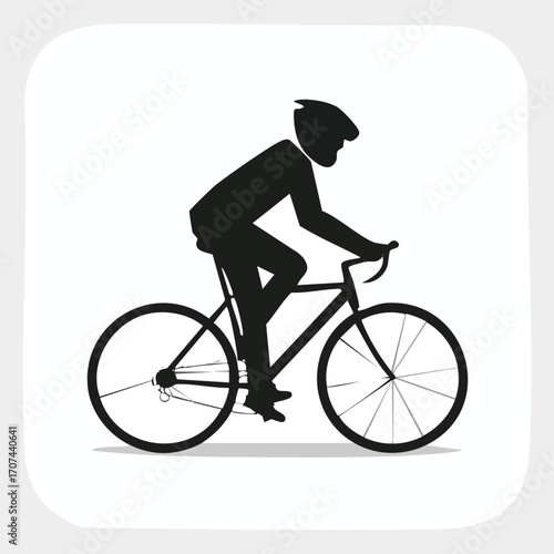 Silhouette of a cyclist wearing a helmet, riding a bicycle. The cyclist is in motion, pedaling forward.