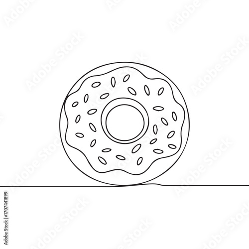 Continuous Simple black line art drawing of a bagel in a minimalist style on a white background.