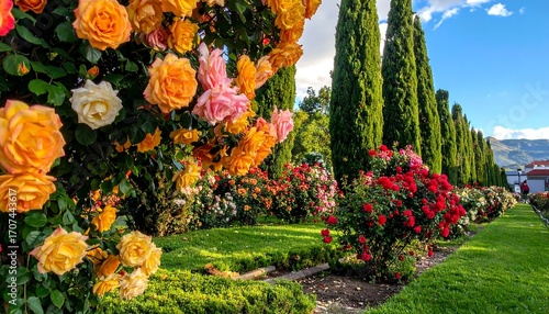 Wallpaper Mural Vibrant rose garden in a park setting Torontodigital.ca