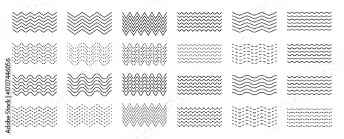 Waves lines with editable stroke. Thin outline background. Wavy ornament. Geometric pattern. Set of zigzag. Vector underline. Vector illustration